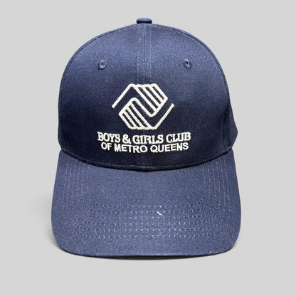 Raree Finds navy blue Boys & Girls Club of Metro Queens strapback hat with white embroidered logo and curved brim