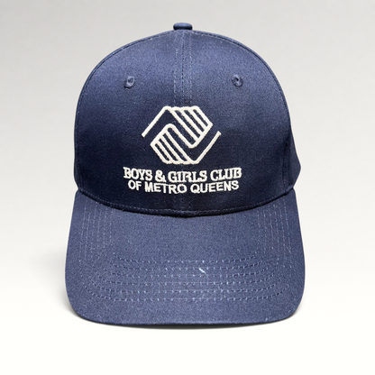 Raree Finds navy blue Boys & Girls Club of Metro Queens strapback hat with white embroidered logo and curved brim