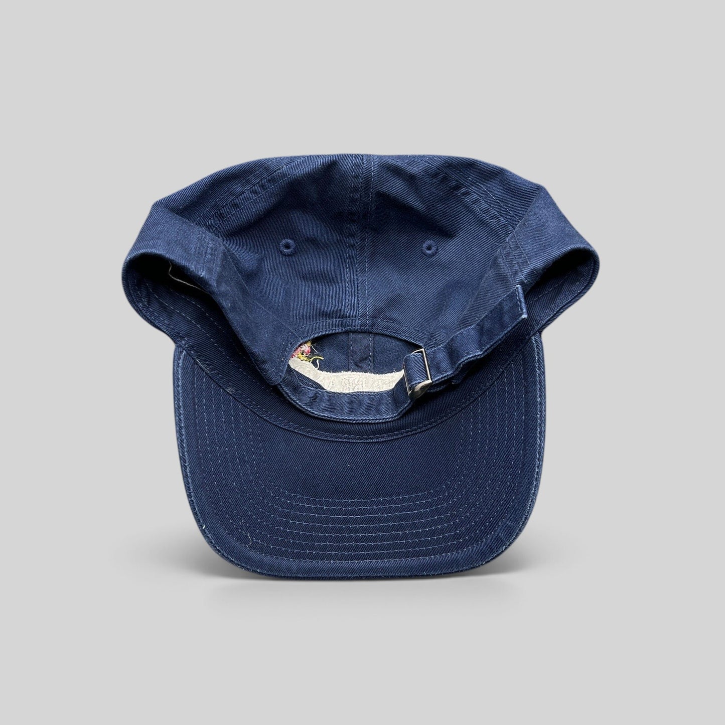 Raree Finds navy cotton dad hat with adjustable metal slide strap and unstructured 6-panel design