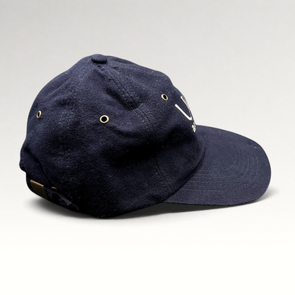 Raree Finds vintage navy blue cotton UGG Australia strapback hat with embroidered logo and brass buckle