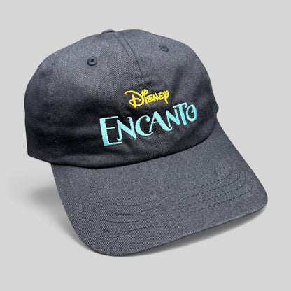 Raree Finds navy blue cotton dad hat with embroidered Disney Encanto logo in gold and teal stitching