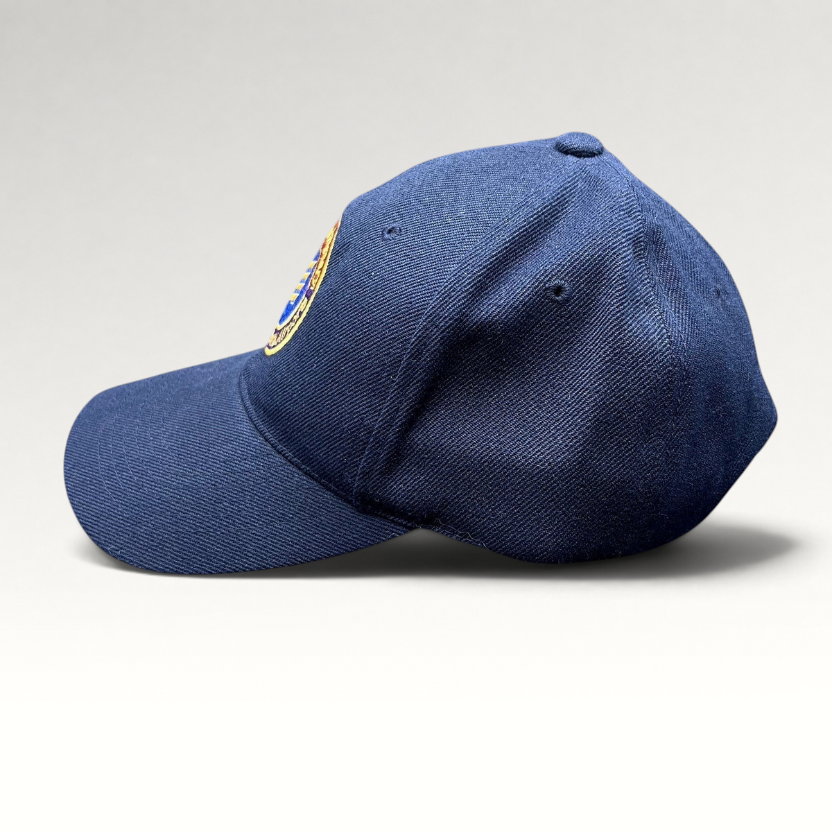 Raree Finds navy blue wool-blend strapback hat with embroidered 75th anniversary Los Angeles World Airports seal