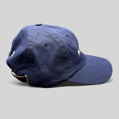 Raree Finds navy blue cotton strapback hat with NetJets logo and premium leather adjustable strap