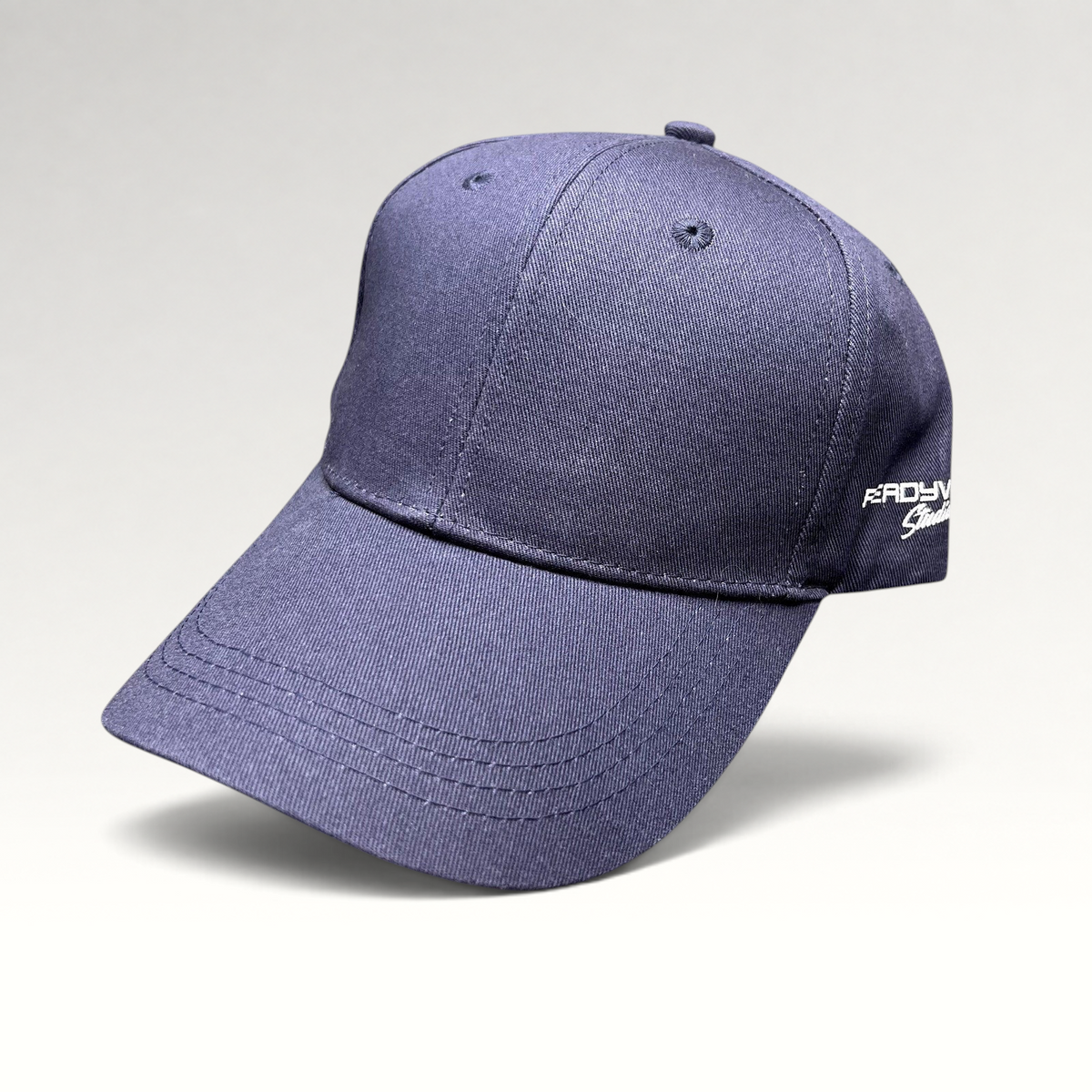 Raree Finds navy blue Readyverse Studios strapback dad cap with side embroidery and adjustable metal buckle closure