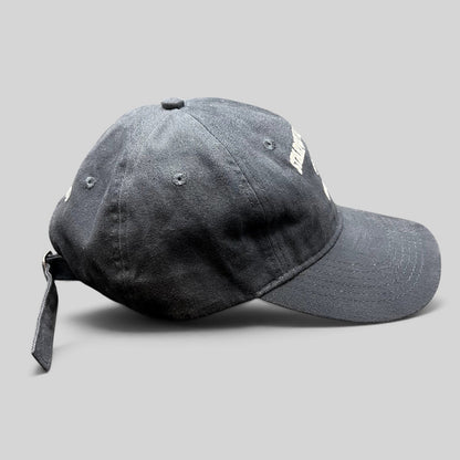 Raree Finds navy blue cotton Starfleet Academy Alumni strapback hat with curved brim and captain promo embroidery.