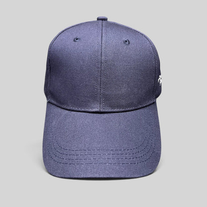 Raree Finds navy blue Readyverse Studios strapback dad cap with side embroidery and adjustable metal buckle closure.