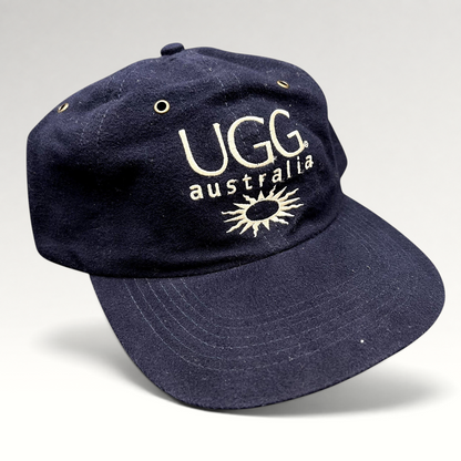 Raree Finds vintage navy blue cotton UGG Australia strapback hat with embroidered logo and sunburst graphic