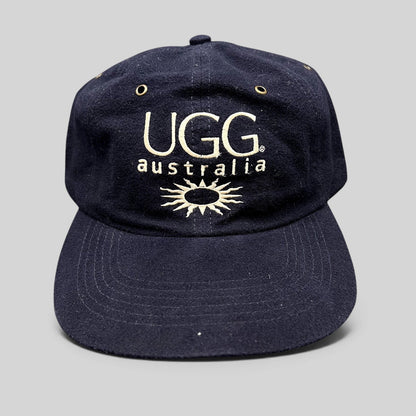 Raree Finds vintage navy blue cotton UGG Australia strapback hat with embroidered logo and sunburst graphic