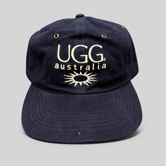 Raree Finds vintage navy blue cotton UGG Australia strapback hat with embroidered logo and sunburst graphic