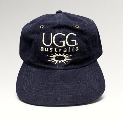 Raree Finds vintage navy blue cotton UGG Australia strapback hat with embroidered logo and sunburst graphic
