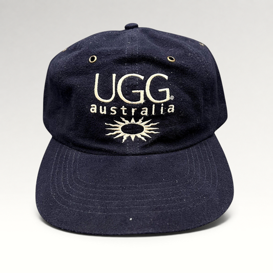 Raree Finds vintage navy blue cotton UGG Australia strapback hat with embroidered logo and sunburst graphic