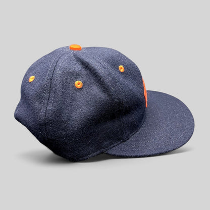 Raree Finds navy wool San Francisco Seals baseball hat with orange embroidery and eyelets, side view