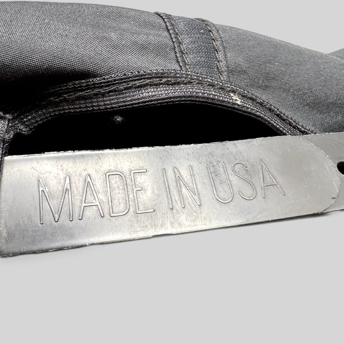 Raree Finds vintage black nylon NBC News snapback hat featuring a Made in USA label on the adjustable strap