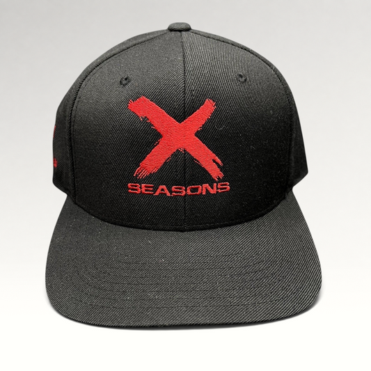 Raree Finds NCIS Los Angeles X Seasons black snapback hat with distressed red embroidered logo and green undervisor