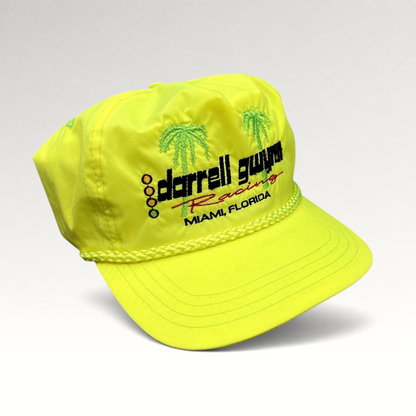 Raree Finds vintage neon yellow Darrell Gwynn Racing nylon snapback hat with embroidered palm trees and Miami logo