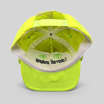 Raree Finds vintage neon yellow Darrell Gwynn Racing nylon snapback hat with interior palm tree embroidery