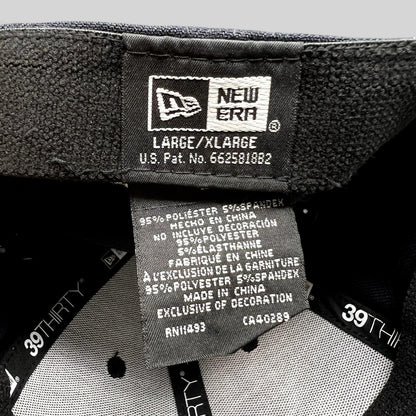 Raree Finds New Era 39THIRTY flex fit hat interior label showing size L/XL and polyester spandex material details
