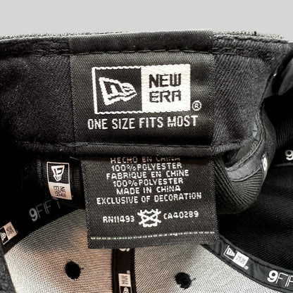 Raree Finds New Era 9FIFTY snapback interior label showing 100 percent polyester material and one size fits most tag