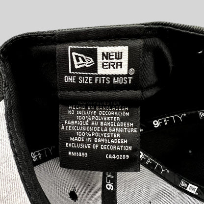 Raree Finds New Era 9FIFTY snapback hat interior label showing polyester material and size information