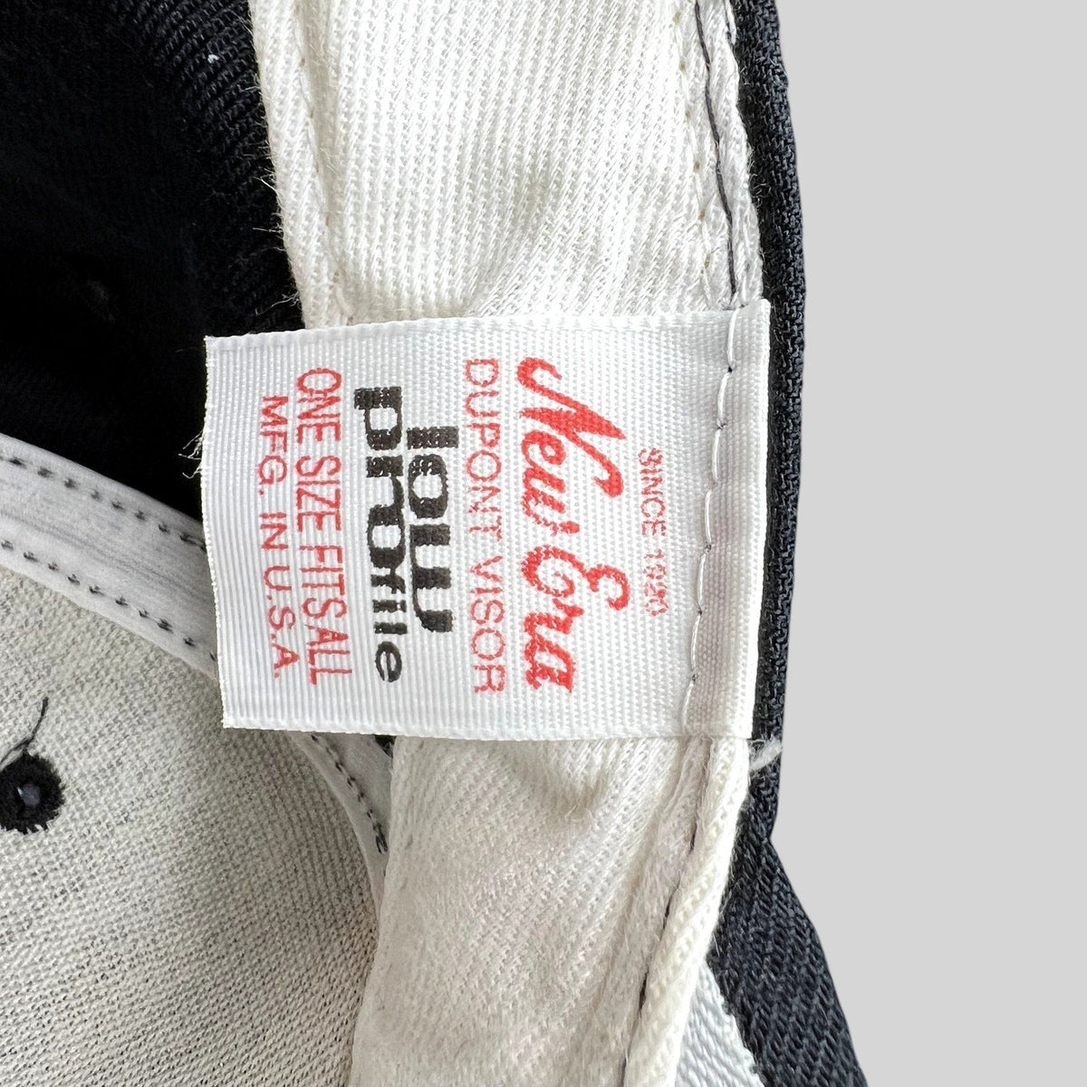 Raree Finds vintage New Era snapback hat interior label showing New Era logo and low profile branding