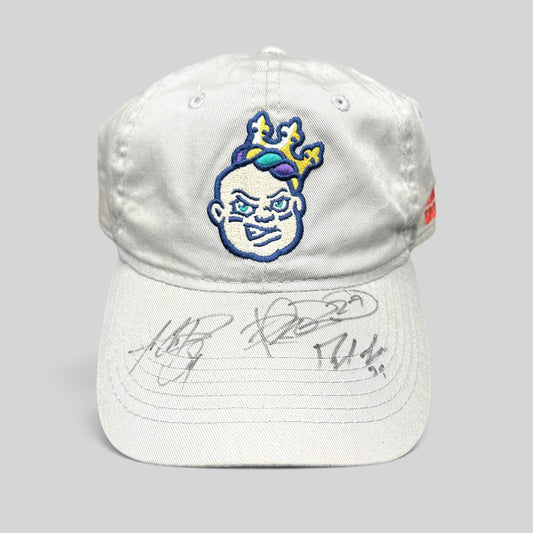 Raree Finds New Orleans Baby Cakes cream cotton strapback hat with signed brim and embroidered team logo