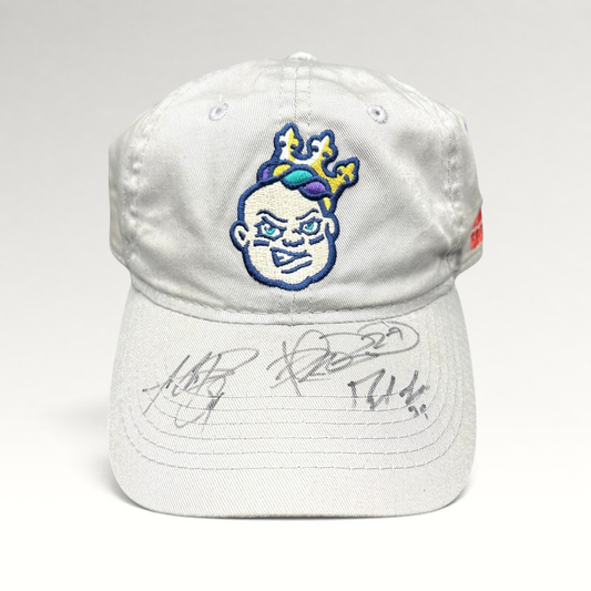 Raree Finds New Orleans Baby Cakes cream cotton strapback hat with signed brim and embroidered team logo