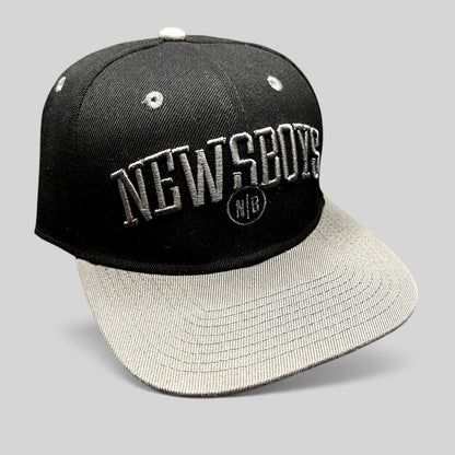 Raree Finds official Newsboys Love Riot snapback hat in black and gray with raised 3D embroidered band logo