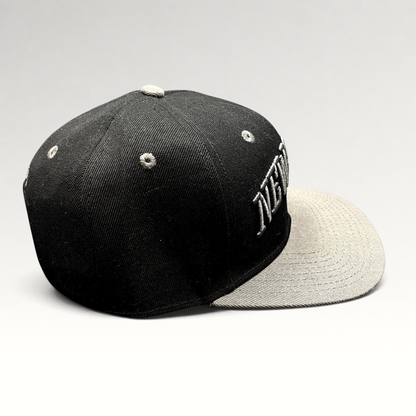 Raree Finds Newsboys Love Riot black and gray two-tone snapback hat with raised 3D embroidered lettering