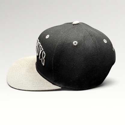 Raree Finds official Newsboys Love Riot black and gray two-tone snapback hat with raised 3D front embroidery