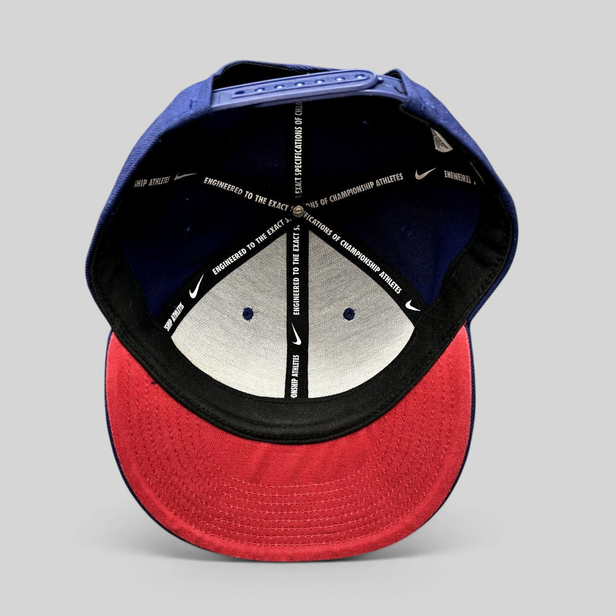 Raree Finds Nike True FC Barcelona snapback hat interior view showing branded taping and red undervisor
