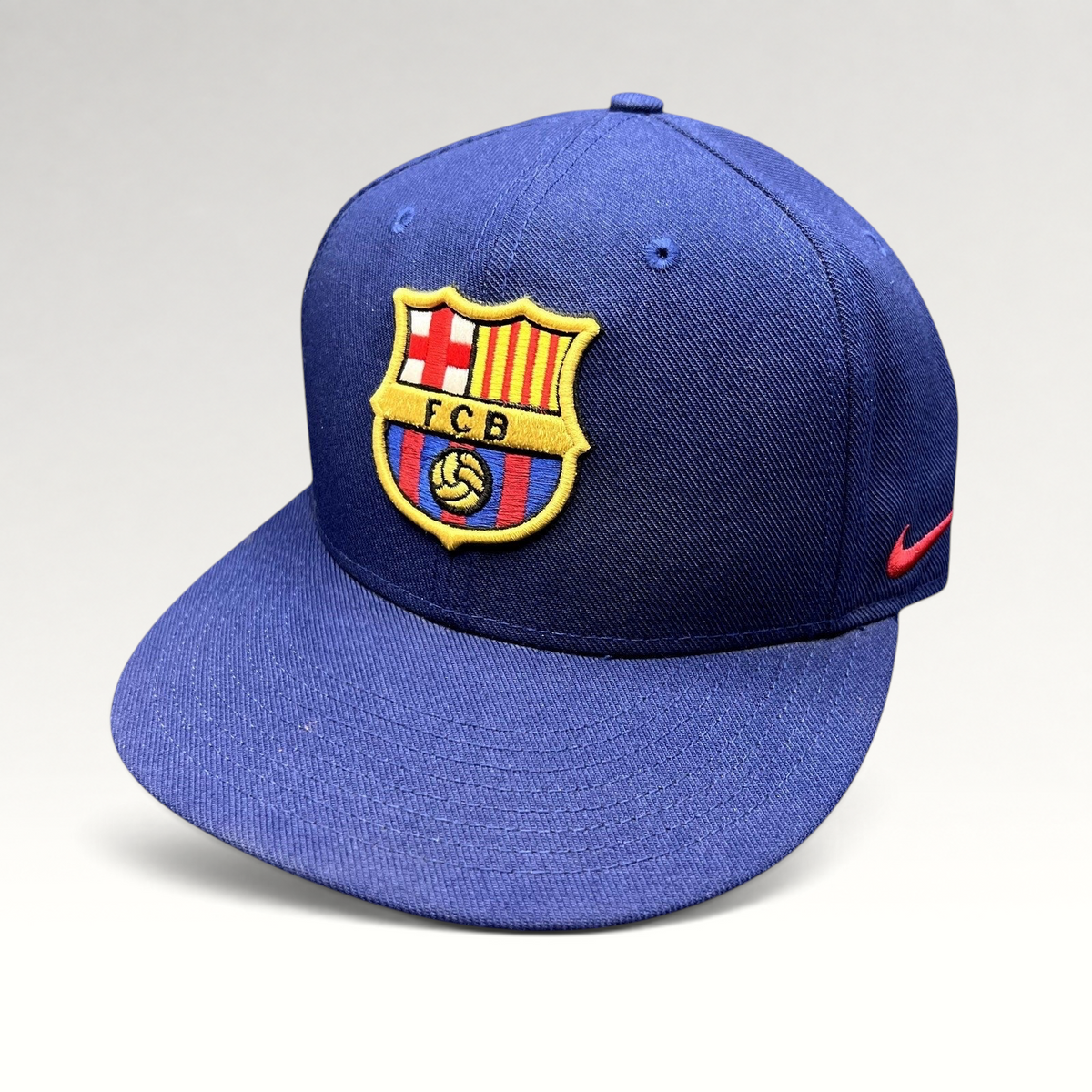 Raree Finds Nike True FC Barcelona snapback hat in blue with embroidered FCB crest and red Nike Swoosh side logo