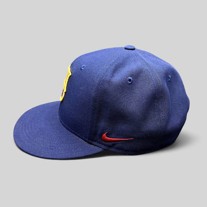 Raree Finds Nike FC Barcelona snapback hat in navy blue with red side Swoosh embroidery and flat brim