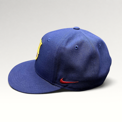 Raree Finds Nike True FC Barcelona snapback hat in blue with red Swoosh embroidery and flat brim