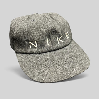 Raree Finds vintage Nike heather gray cotton strapback hat with minimalist white embroidered spellout logo