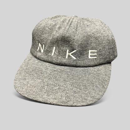 Raree Finds vintage Nike heather gray cotton strapback hat with minimalist white embroidered spellout logo