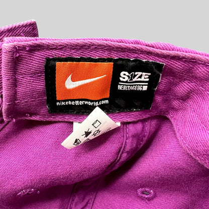 Raree Finds Nike Heritage86 pink cotton twill cap interior label with Nike Swoosh logo and care instructions