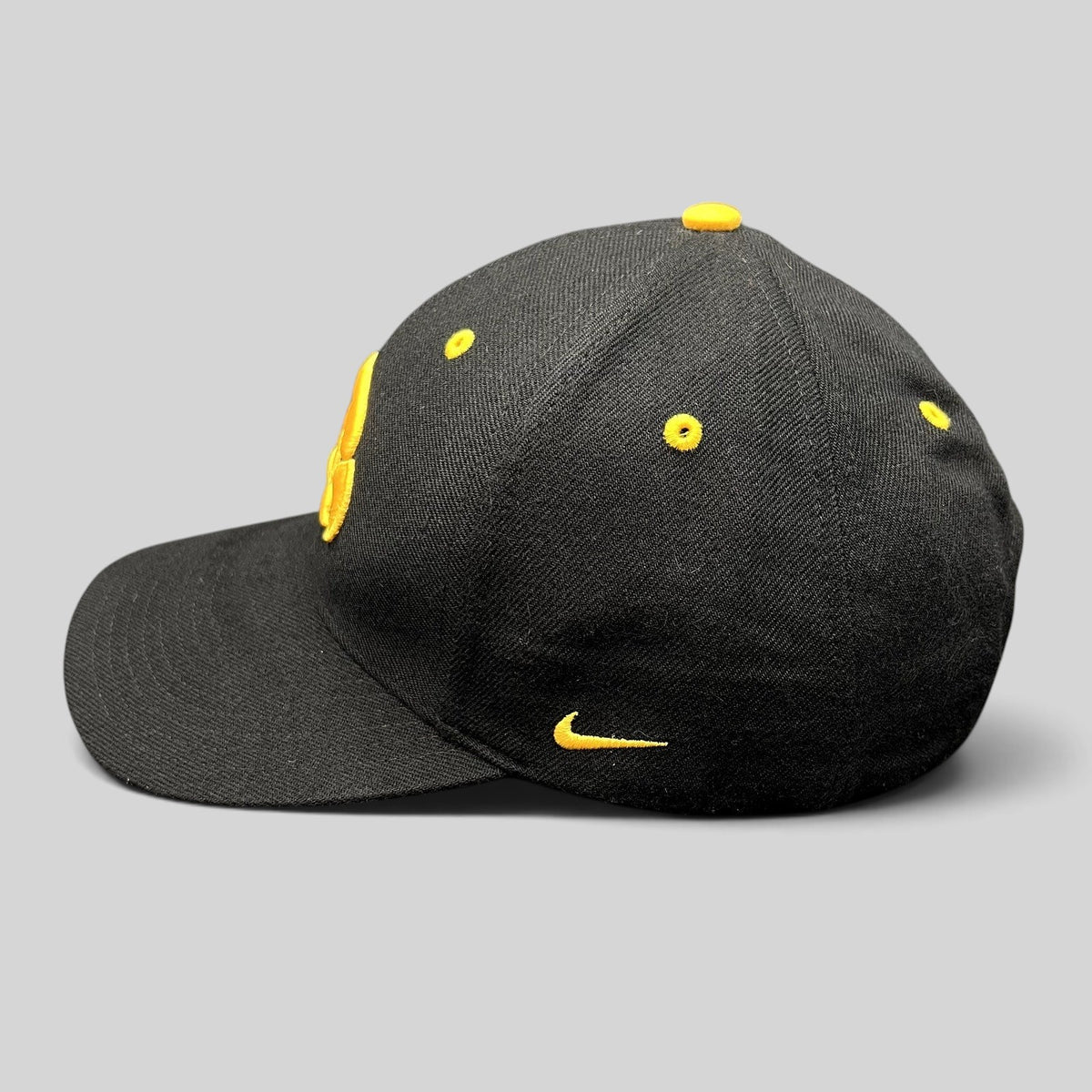 Raree Finds vintage Nike Iowa Hawkeyes black and gold cotton twill strapback hat with embroidered side swoosh
