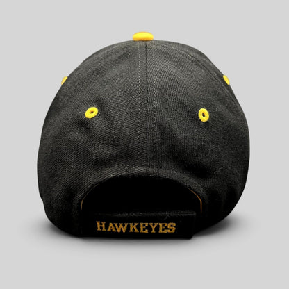Raree Finds vintage Nike Iowa Hawkeyes black cotton strapback hat with gold embroidered Hawkeyes logo on back strap