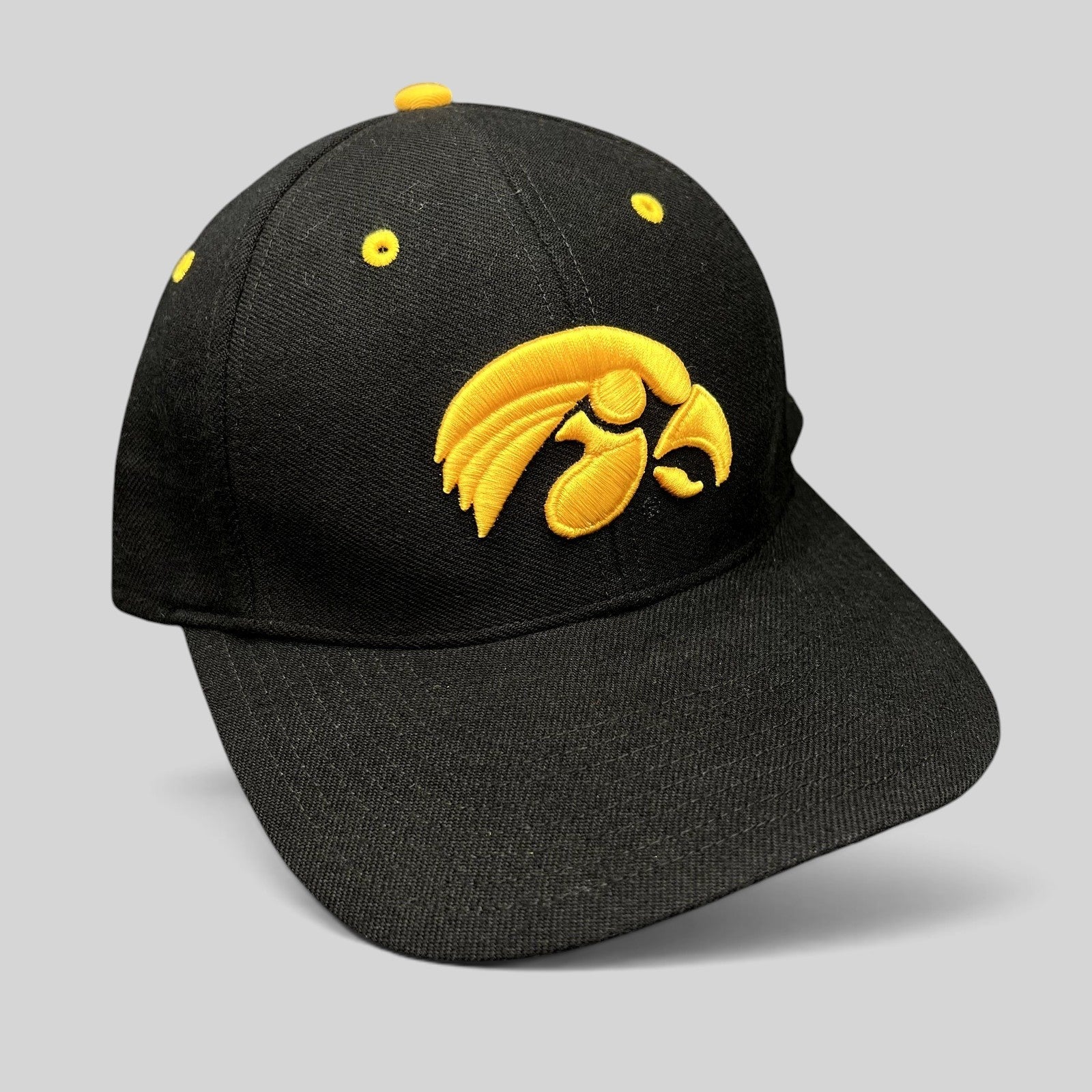 Raree Finds vintage Nike Iowa Hawkeyes strapback hat in black cotton twill with bold gold embroidered team logo