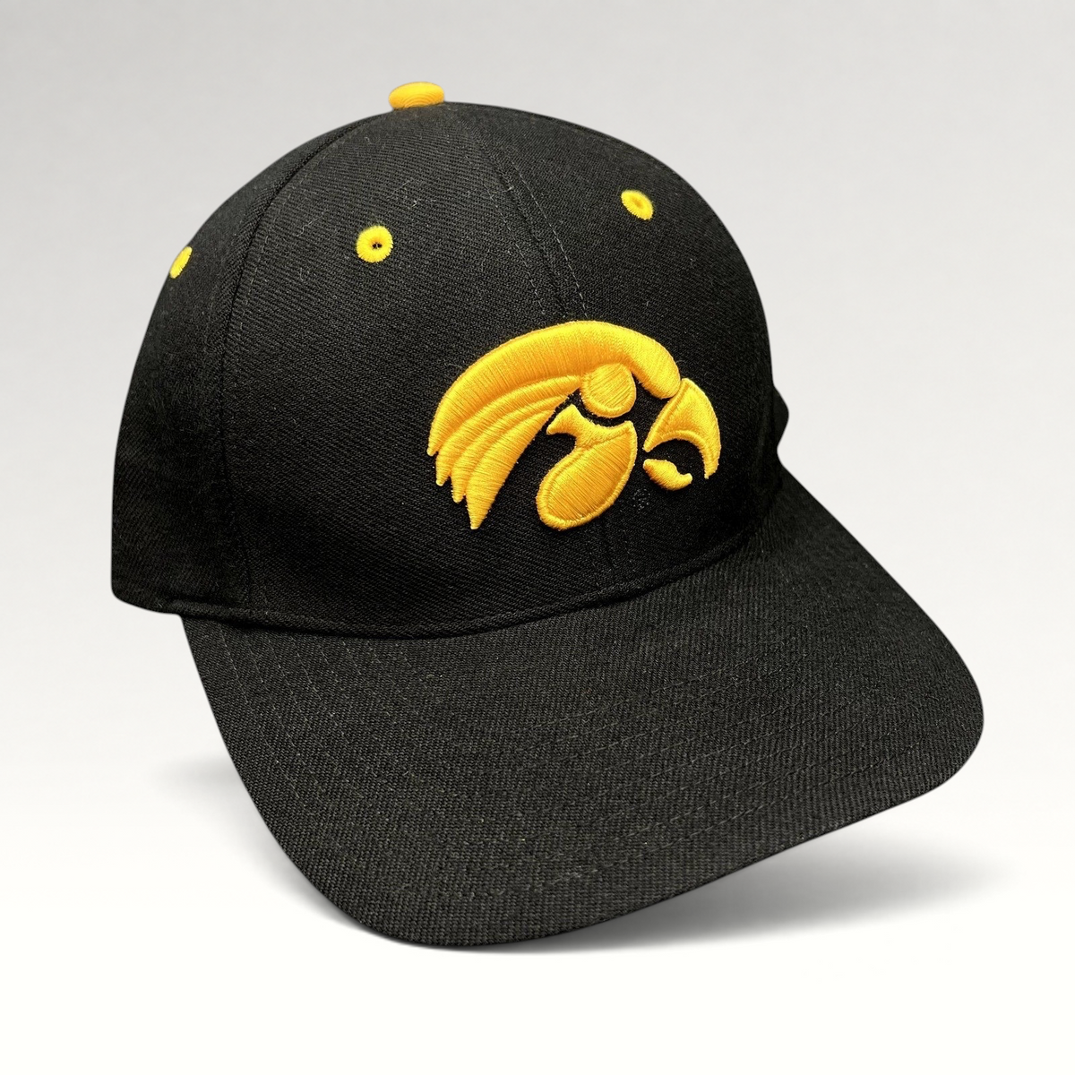 Raree Finds vintage Nike Iowa Hawkeyes strapback hat in black cotton twill with bold gold embroidered team logo