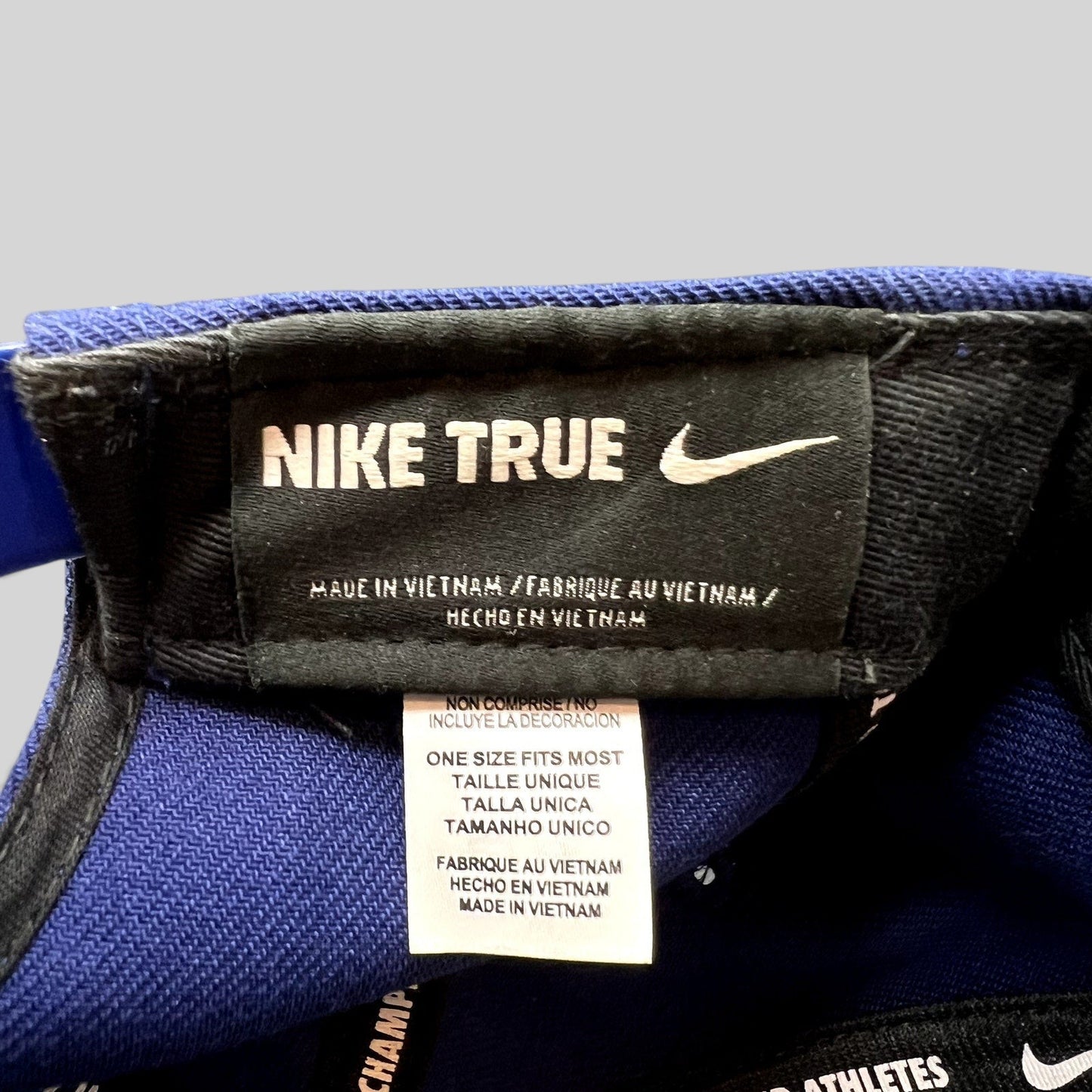 Raree Finds Nike True FC Barcelona cap interior label showing manufacturing details and one size fit