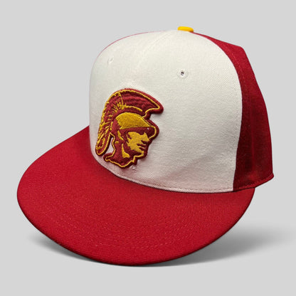 Raree Finds vintage Nike USC Trojans fitted hat with red and white panels and embroidered Trojan helmet logo.