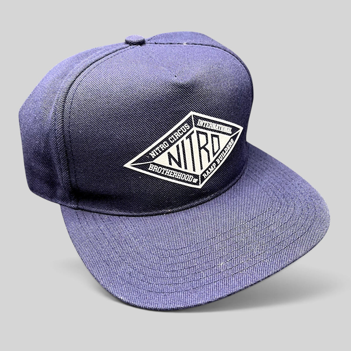 Raree Finds 47 Brand Nitro Circus navy blue snapback hat featuring a white Brotherhood of Ramp Builders graphic.