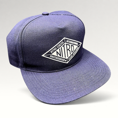 Raree Finds 47 Brand Nitro Circus navy blue snapback hat featuring a white Brotherhood of Ramp Builders graphic.