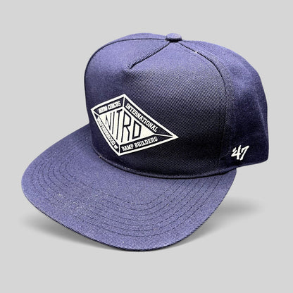 Raree Finds 47 Brand Nitro Circus navy blue snapback hat with white Brotherhood of Ramp Builders diamond embroidery.
