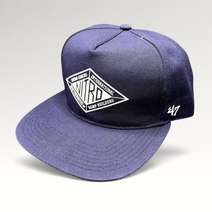 Raree Finds 47 Brand Nitro Circus navy blue snapback hat with white Brotherhood of Ramp Builders diamond embroidery.