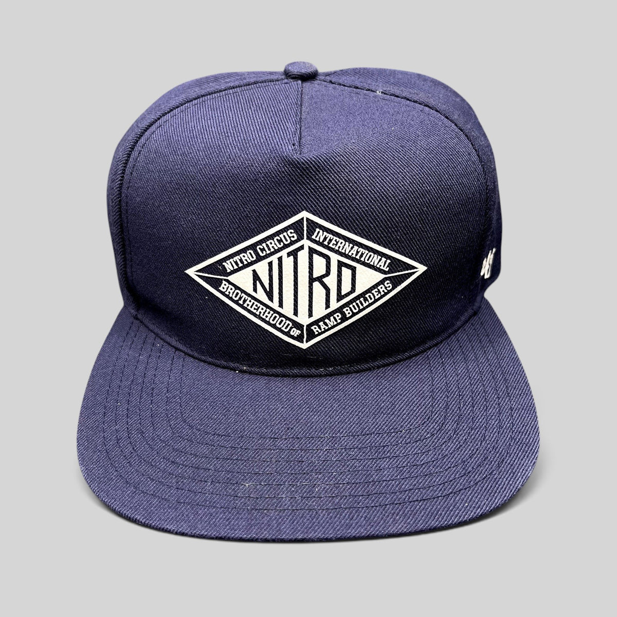 Raree Finds ’47 Brand Nitro Circus navy blue snapback hat with white embroidered ramp builders graphic
