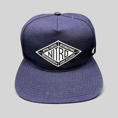 Raree Finds ’47 Brand Nitro Circus navy blue snapback hat with white embroidered ramp builders graphic