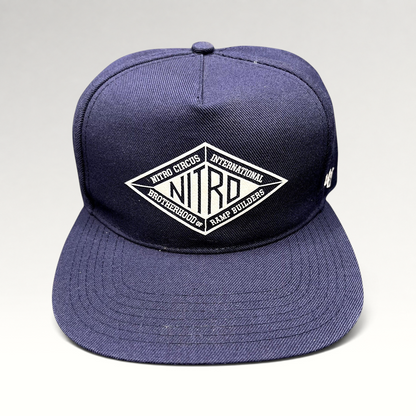 Raree Finds ’47 Brand Nitro Circus navy blue snapback hat with white embroidered ramp builders graphic