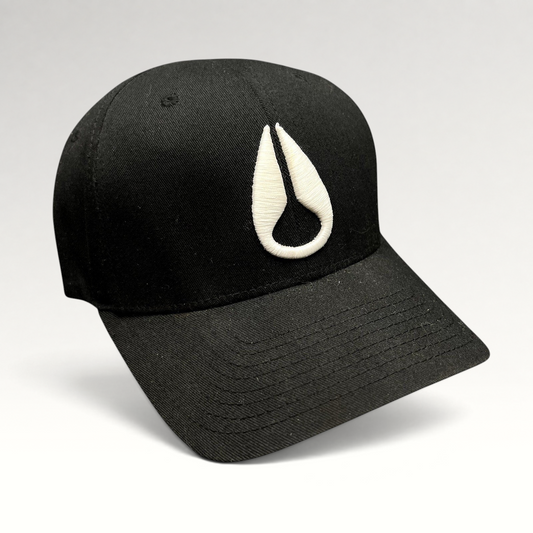 Raree Finds black Nixon Watches Flexfit cap with white embroidered droplet logo on a structured cotton crown